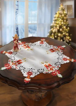 Hot SCHÄFER Tischdecke Stern mit filigraner Stickerei WEISS-BUNT