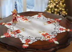 Hot SCHÄFER Tischdecke Stern mit filigraner Stickerei WEISS-BUNT