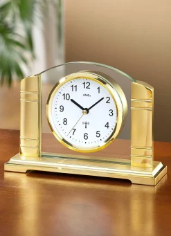 New BADER Tischuhr mit Mineralglas-Rückwand GOLD