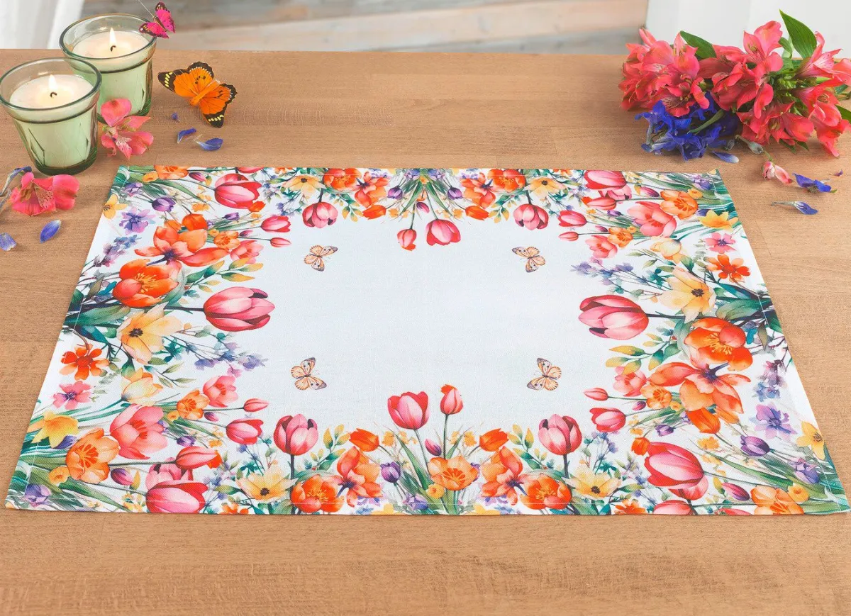 Online BADER Tisch- und Raumdekoration mit Blumenwiesen-Motiv WEISS-BUNT