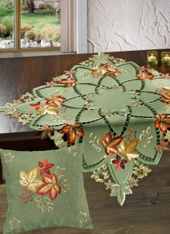 Online BADER Tisch- und Raumdekoration mit herbstlicher Stickerei GRÜN-BUNT