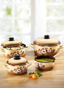 Clearance BADER Topf-Set, 7-teilig aus Stahl-Emaille BLUMEN