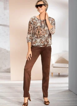 Clearance KLAUS MODELLE MADE IN GERMANY Trendige, samtweiche Hose COGNAC