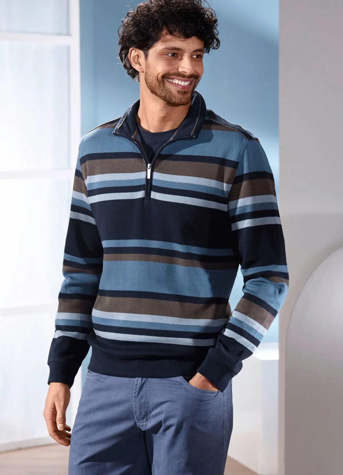 Sale BADER Troyer mit kurzem Reißverschluss MARINE-JEANSBLAU GESTREIFT