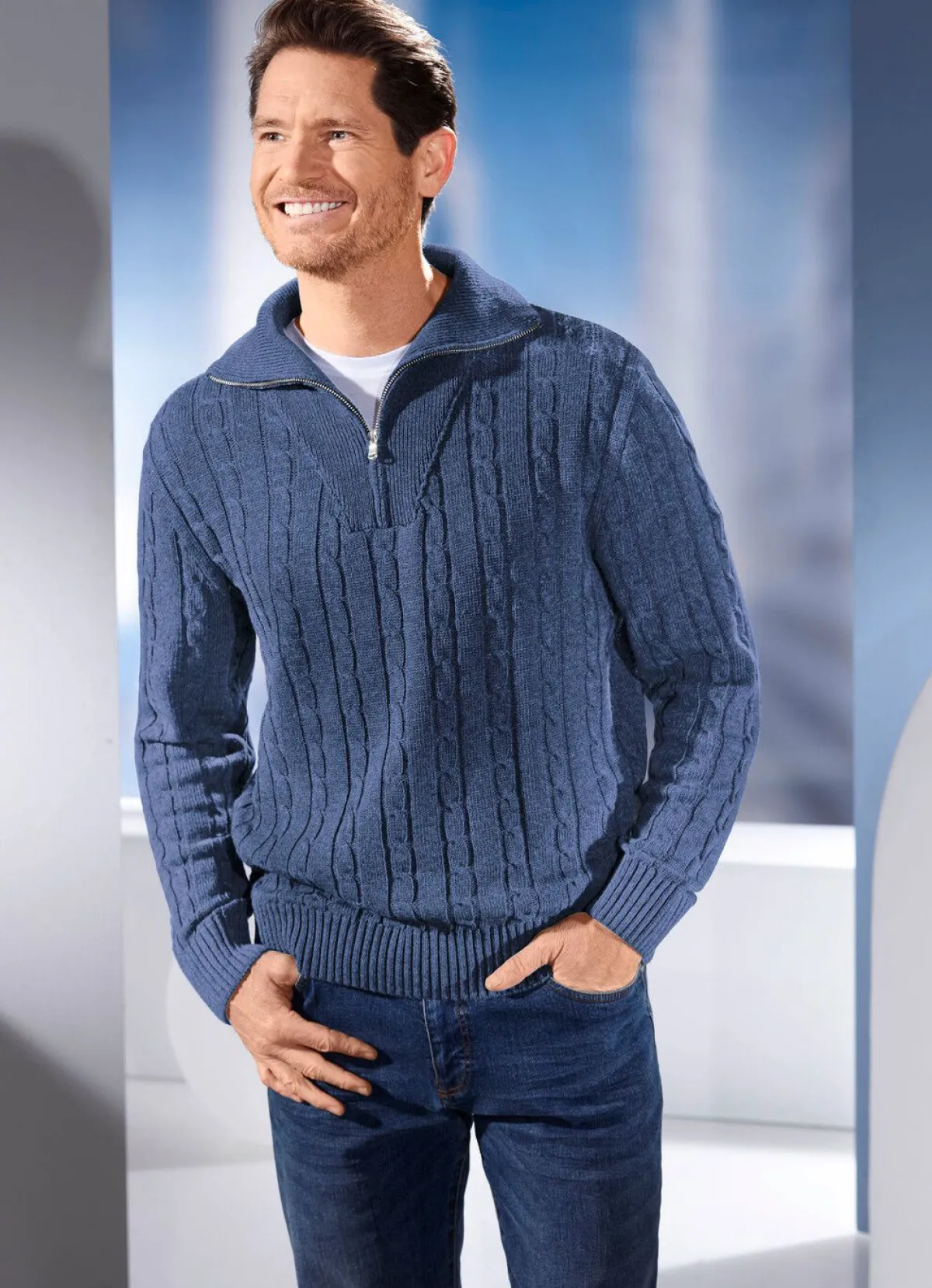 New BADER Troyer mit kurzem Reißverschluss in 5 Farben JEANSBLAU