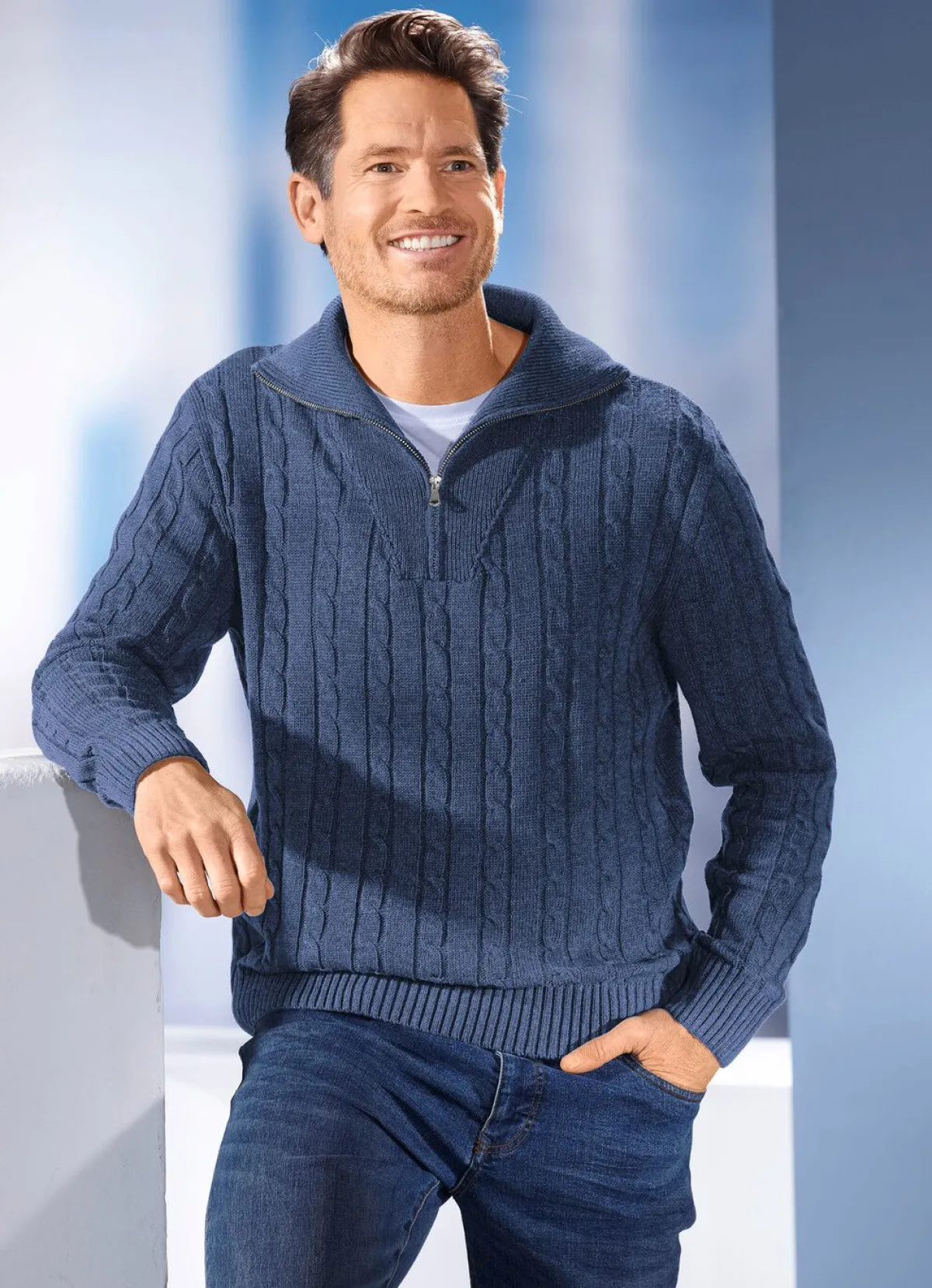 New BADER Troyer mit kurzem Reißverschluss in 5 Farben JEANSBLAU