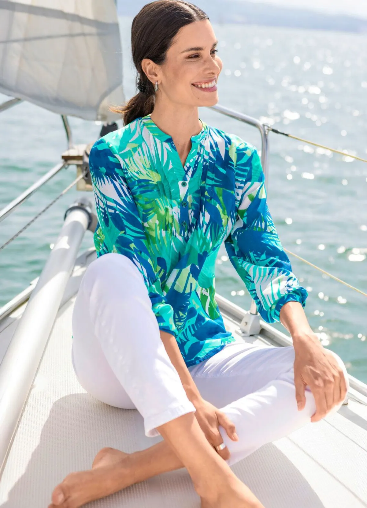 Clearance laurakent Tunika aus Musselin WEISS-TÜRKIS-BLAU-BUNT