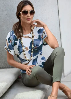BADER Tunika in Leinen-Optik WEISS-MARINE-BUNT