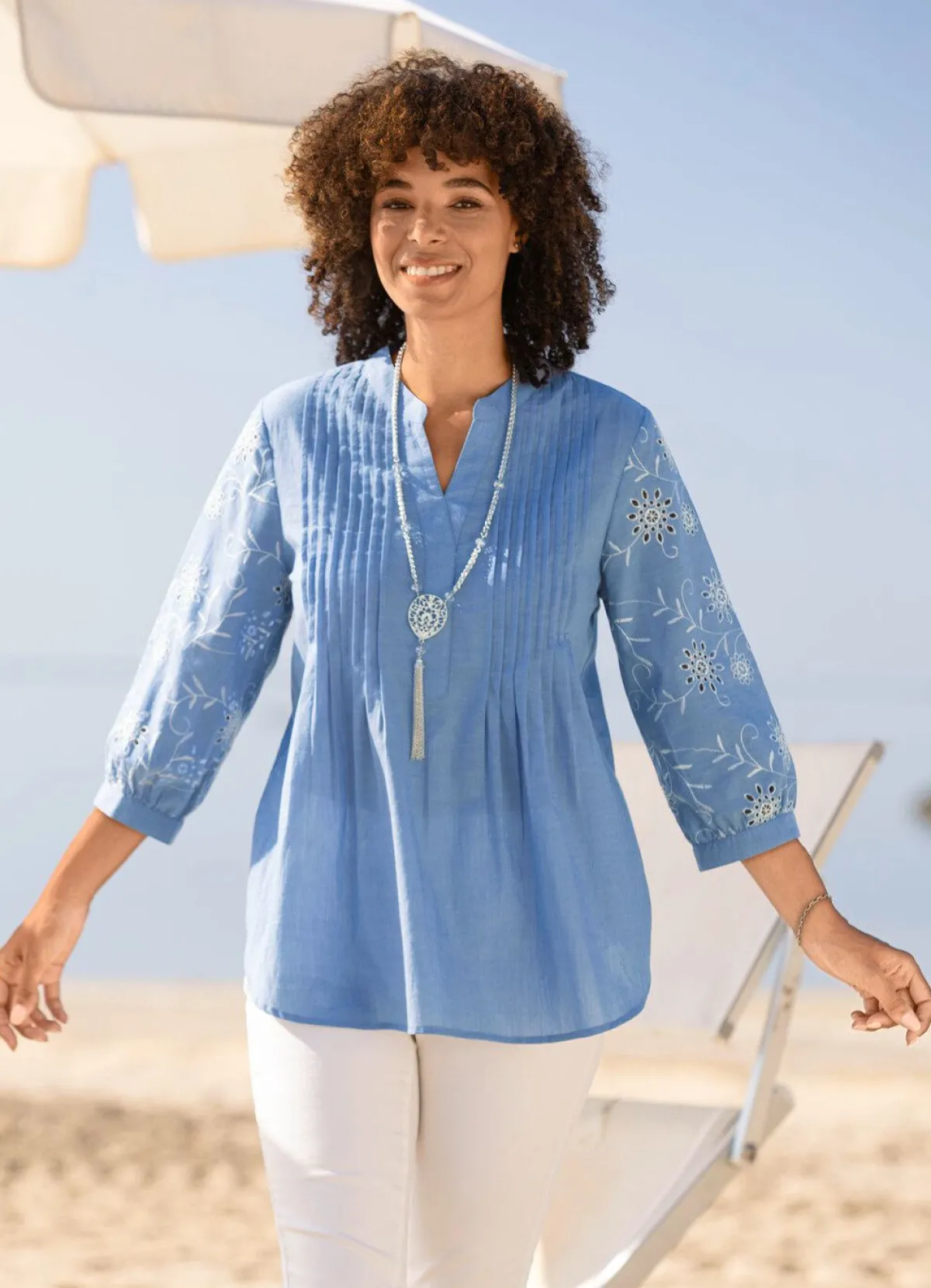 Hot BADER Tunika mit Biesenzier JEANSBLAU