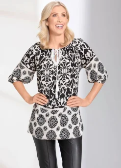 Outlet BADER Tunika mit Carmen-Ausschnitt SCHWARZ-BEIGE