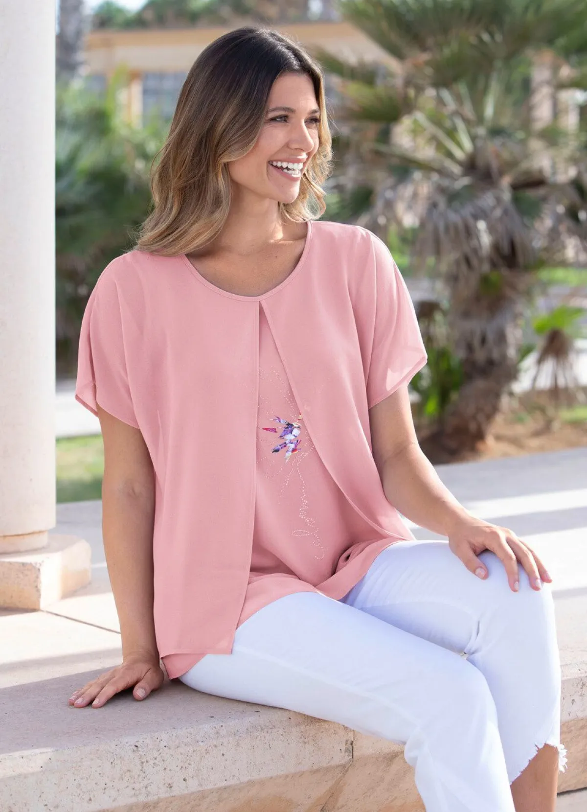 Discount BADER Tunika mit dekorativem Motiv-Druck ROSÉ