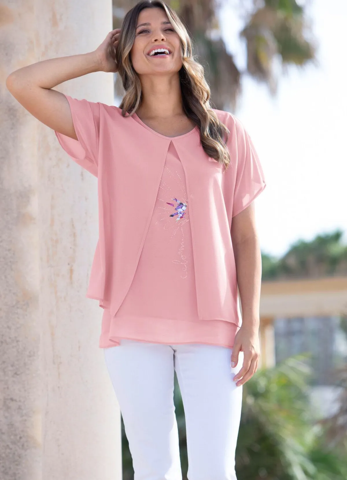 Discount BADER Tunika mit dekorativem Motiv-Druck ROSÉ