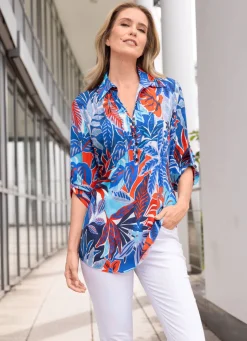 Hot BADER Tunika mit Floraldessin ROT-BLAU-WEISS-BUNT