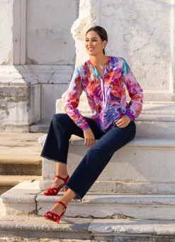 Sale laurakent Tunika mit schöner Bordüre KORALLE-FUCHSIA-FLIEDER-BUNT