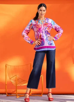 Sale laurakent Tunika mit schöner Bordüre KORALLE-FUCHSIA-FLIEDER-BUNT
