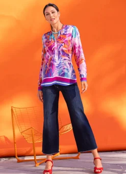Sale laurakent Tunika mit schöner Bordüre KORALLE-FUCHSIA-FLIEDER-BUNT