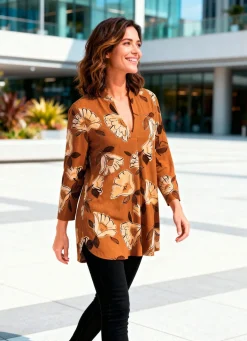 Clearance KLAUS MODELLE MADE IN GERMANY Tunika mit Stehkragen BRAUN-BEIGE-SCHWARZ-BUNT
