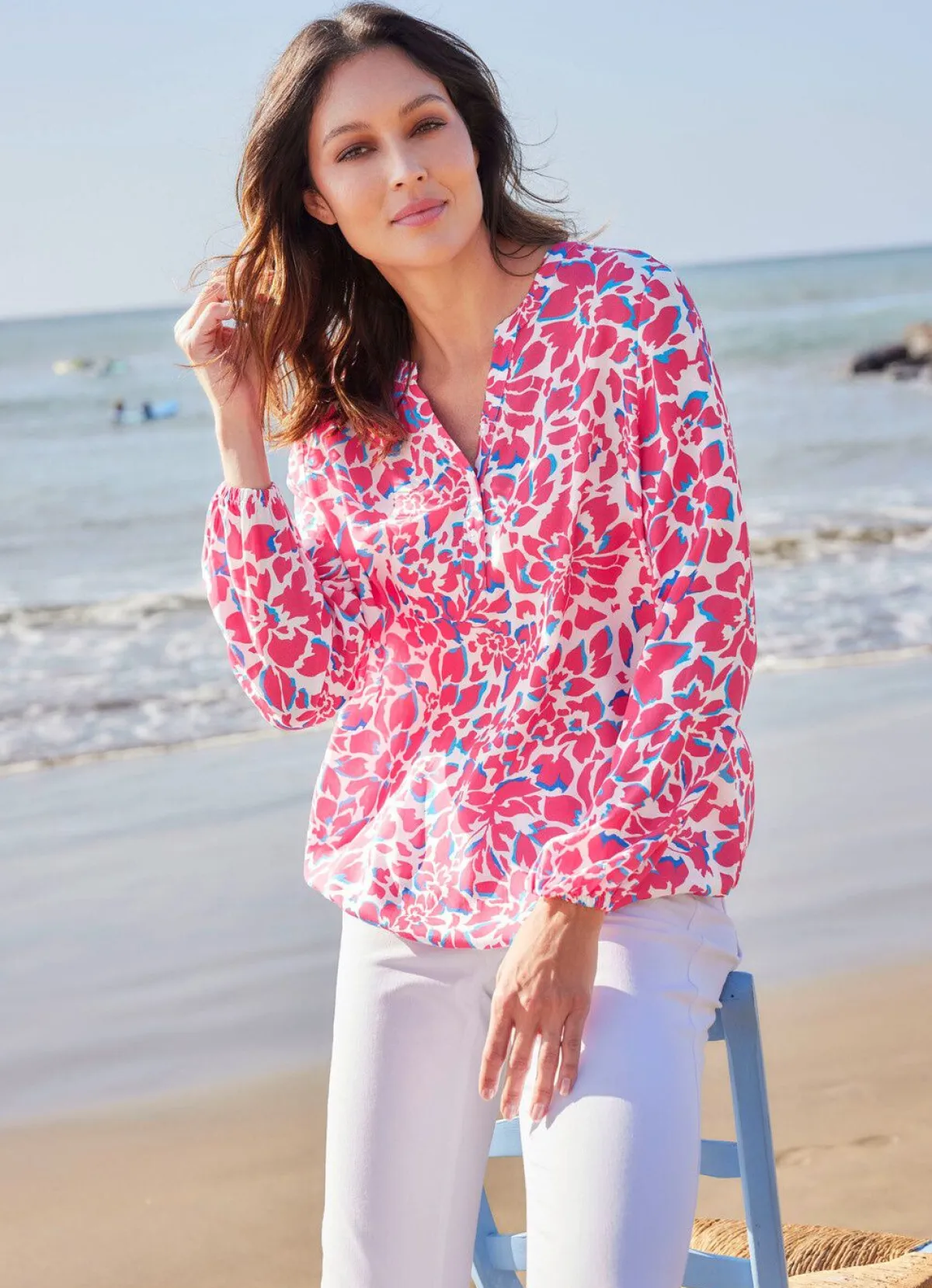 Discount laurakent Tunika mit Stehkragen KORALLE-ECRU-BLAU-BUNT