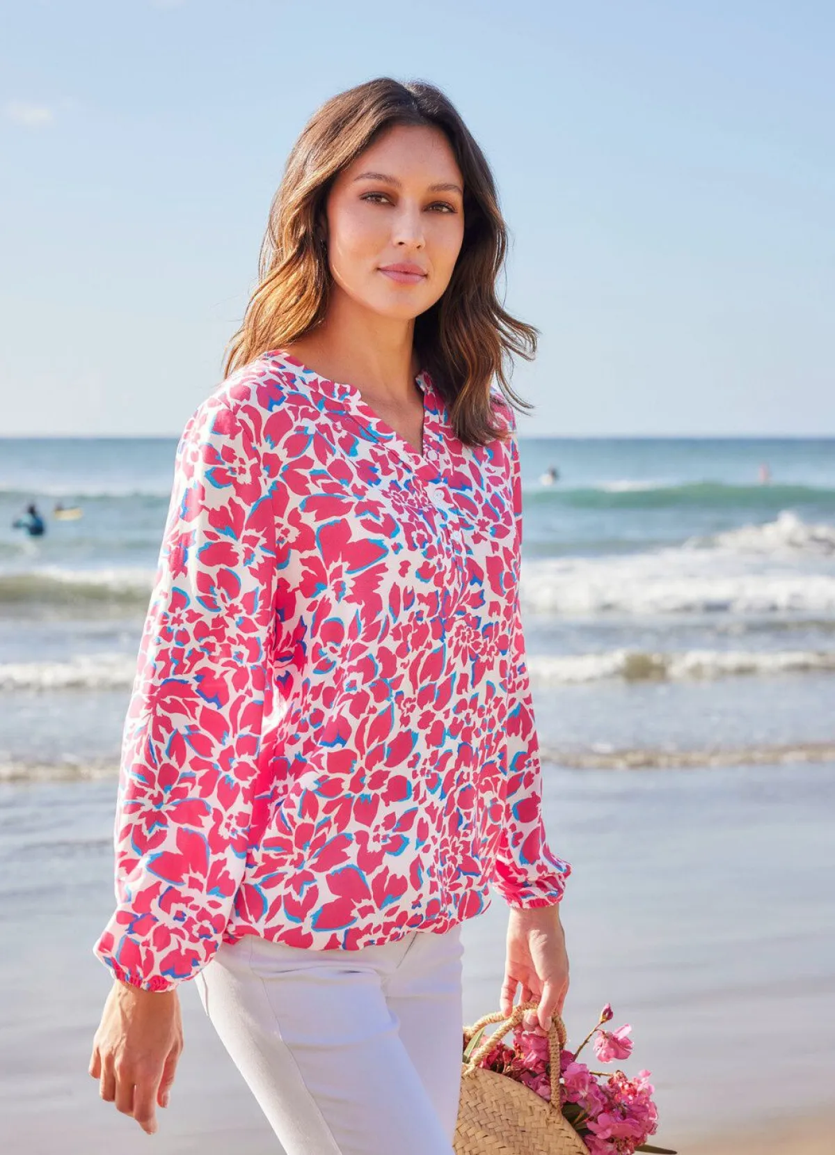 Discount laurakent Tunika mit Stehkragen KORALLE-ECRU-BLAU-BUNT