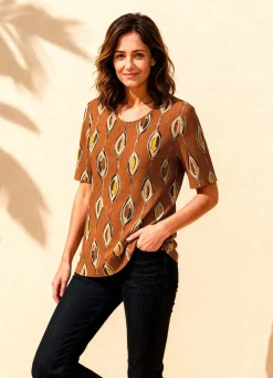 Discount KLAUS MODELLE MADE IN GERMANY Tunika mit Viskose BRAUN-BEIGE-SCHWARZ-BUNT