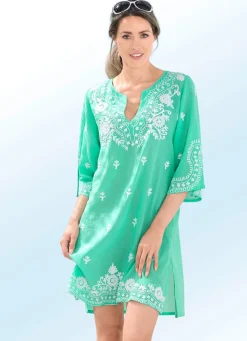 Clearance BADER Tunika mit weißer Stickerei sowie Seitenschlitzen, reine Baumwolle MINT-WEISS