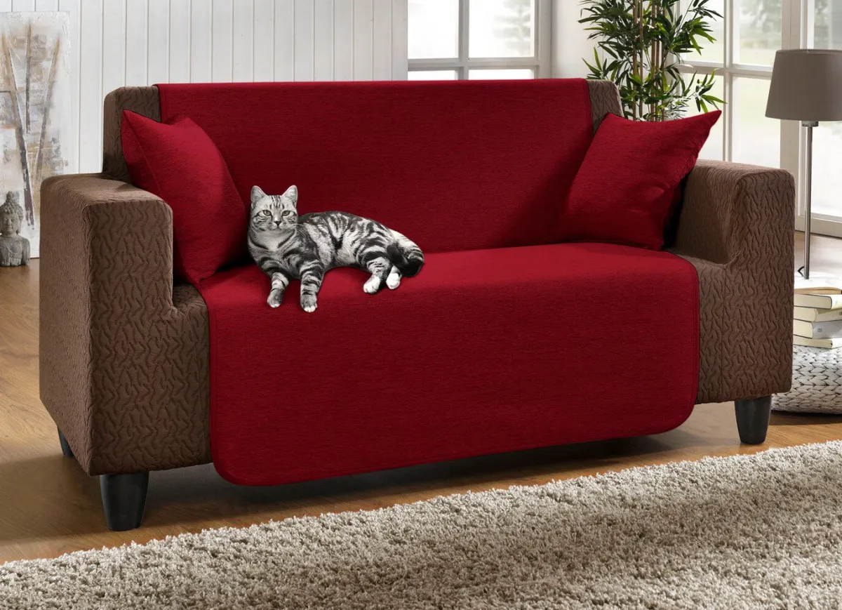 Discount BADER Unempfindliche Sessel-,Couch- und Armlehnenschoner aus Chenille BORDEAUX