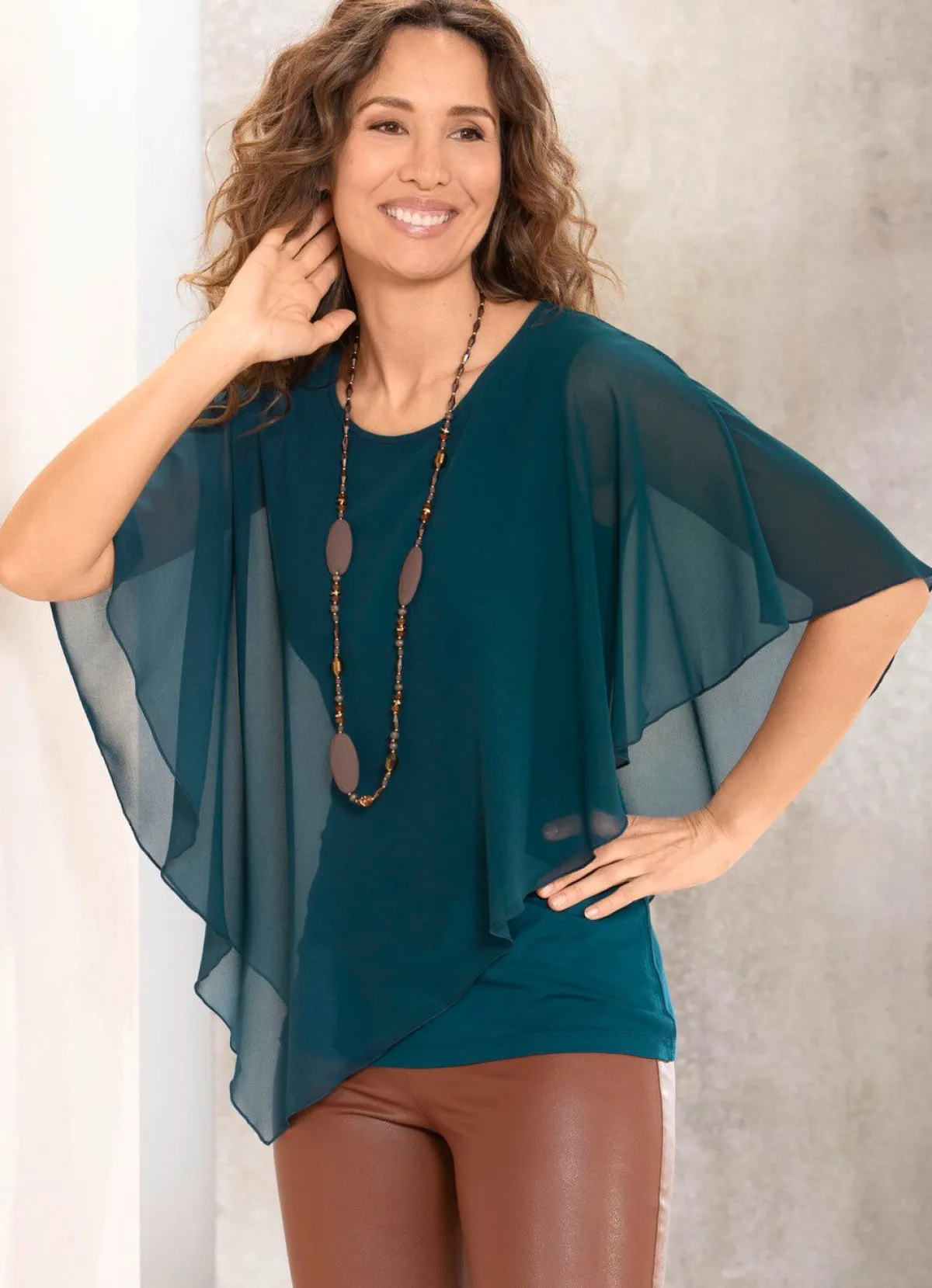Discount BADER Unifarbene Poncho-Tunika PETROL