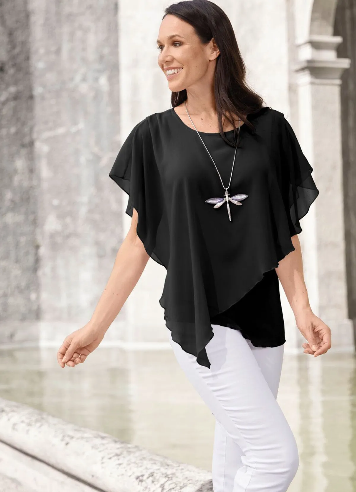 Hot BADER Unifarbene Poncho-Tunika SCHWARZ