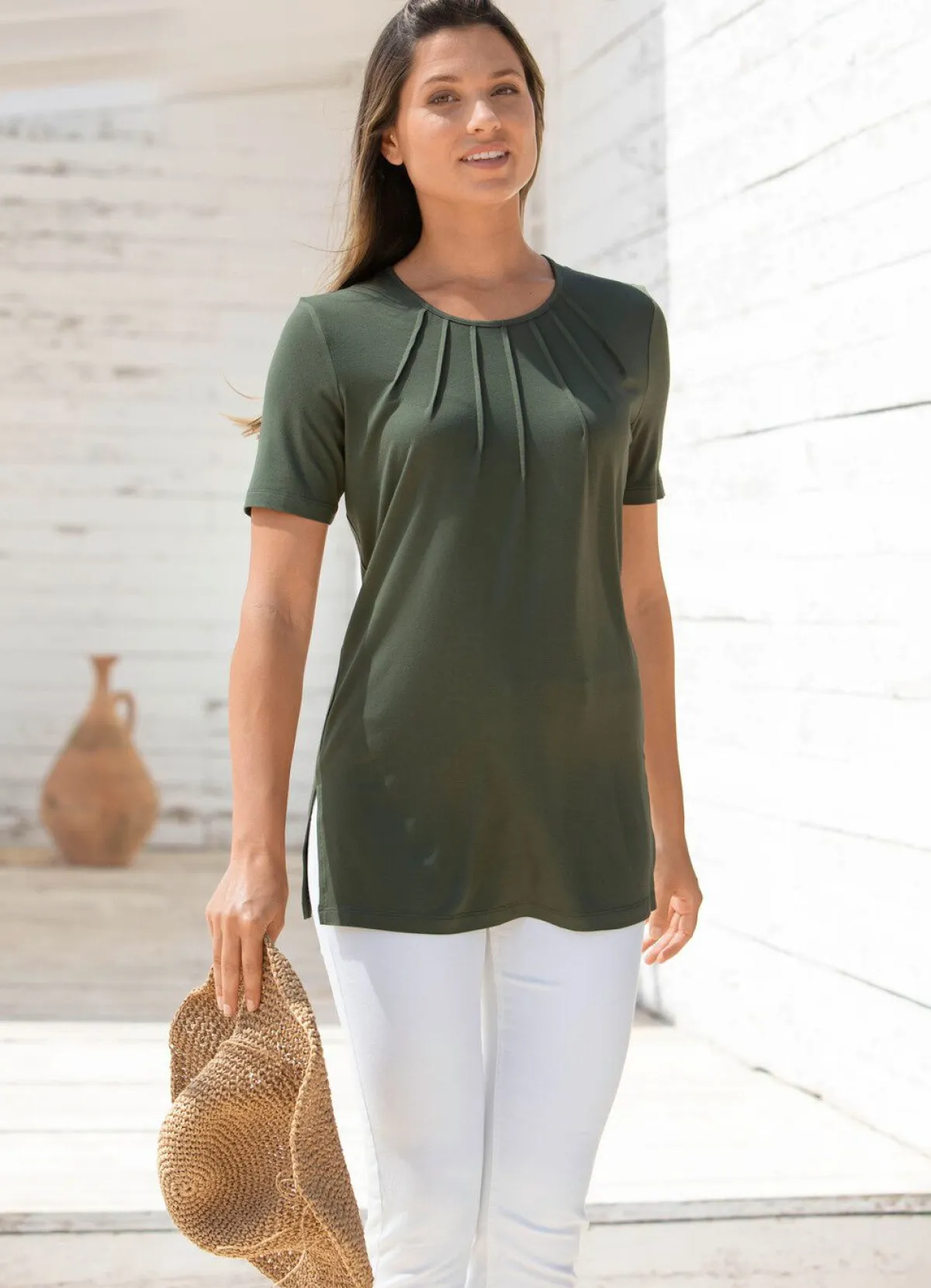 Discount BADER Unifarbene Shirt-Tunika OLIV