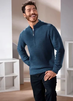 Best BADER Unifarbener Stehkragenpullover in 3 Farben JEANSBLAU