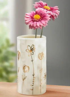 New BADER Vase aus hochwertigem Porzellan WEISS-GOLD