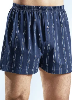 New BADER Viererpack Boxershorts, bunt dessiniert 2X INDIGO-KOBALT-WEISS, 2X BORDEAUX-KOBALT-WEISS