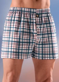 Best BADER Viererpack Boxershorts, kariert, knöpfbarer Eingriff 2x BORDEAUX-BUNT, 2X MARINE-BUNT