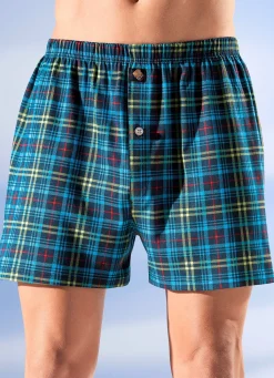 Best BADER Viererpack Boxershorts mit Karodessin 2X MARINE-GRÜN-BUNT, 2X MARINE-GELB-BUNT