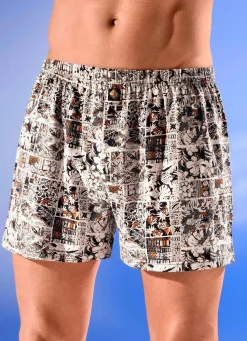 Online BADER Viererpack Boxershorts mit Alloverdessin 2X SAND-GRAU-ORANGE, 2X GRAU-SCHWARZ-ORANGE