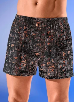 Online BADER Viererpack Boxershorts mit Alloverdessin 2X SAND-GRAU-ORANGE, 2X GRAU-SCHWARZ-ORANGE