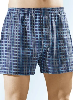 Best BADER Viererpack Boxershorts mit Eingriff, bunt kariert 2X NAVY-BUNT, 2X STEINGRAU-BUNT