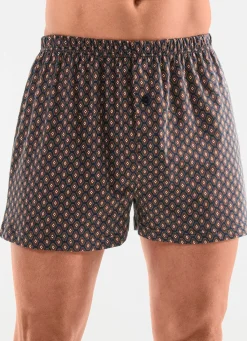 Online BADER Viererpack Boxershorts mit Alloverdessin 2X BRAUN-BUNT, 2X UNI NAVY
