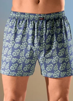Online BADER Viererpack Boxershorts mit knöpfbarem Eingriff 2X GRAUBLAU-GRÜN, 2X GRÜN-GRAUBLAU