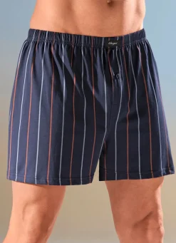 Best GLEYMOR Viererpack Boxershorts mit knöpfbarem Eingriff 2X MARINE GESTREIFT, 2X MARINE KARIERT