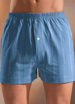 Clearance BADER Viererpack Boxershorts, mit Eingriff, uni gestreift 2X KITT-BUNT, 2X STAHLBLAU-BUNT