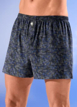 Best BADER Viererpack Boxershorts mit knöpfbarem Eingriff 2X SCHWARZ-BLAU-TERRA, 2X SCHWARZ-BLAU-GRAU