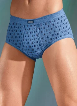New BADER Viererpack Slips aus Feinripp, bunt dessiniert 2X STEINGRAU MELIERT-BUNT, 2X JEANSBLAU MELIERT-BUNT