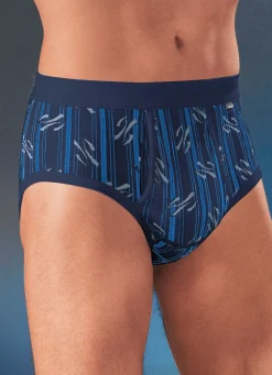 BADER Viererpack Slips aus Feinripp mit Eingriff, bunt dessiniert 2X WEISS-MARINE-STEINGRAU, 2X MARINE-AZURBLAU-GRAU