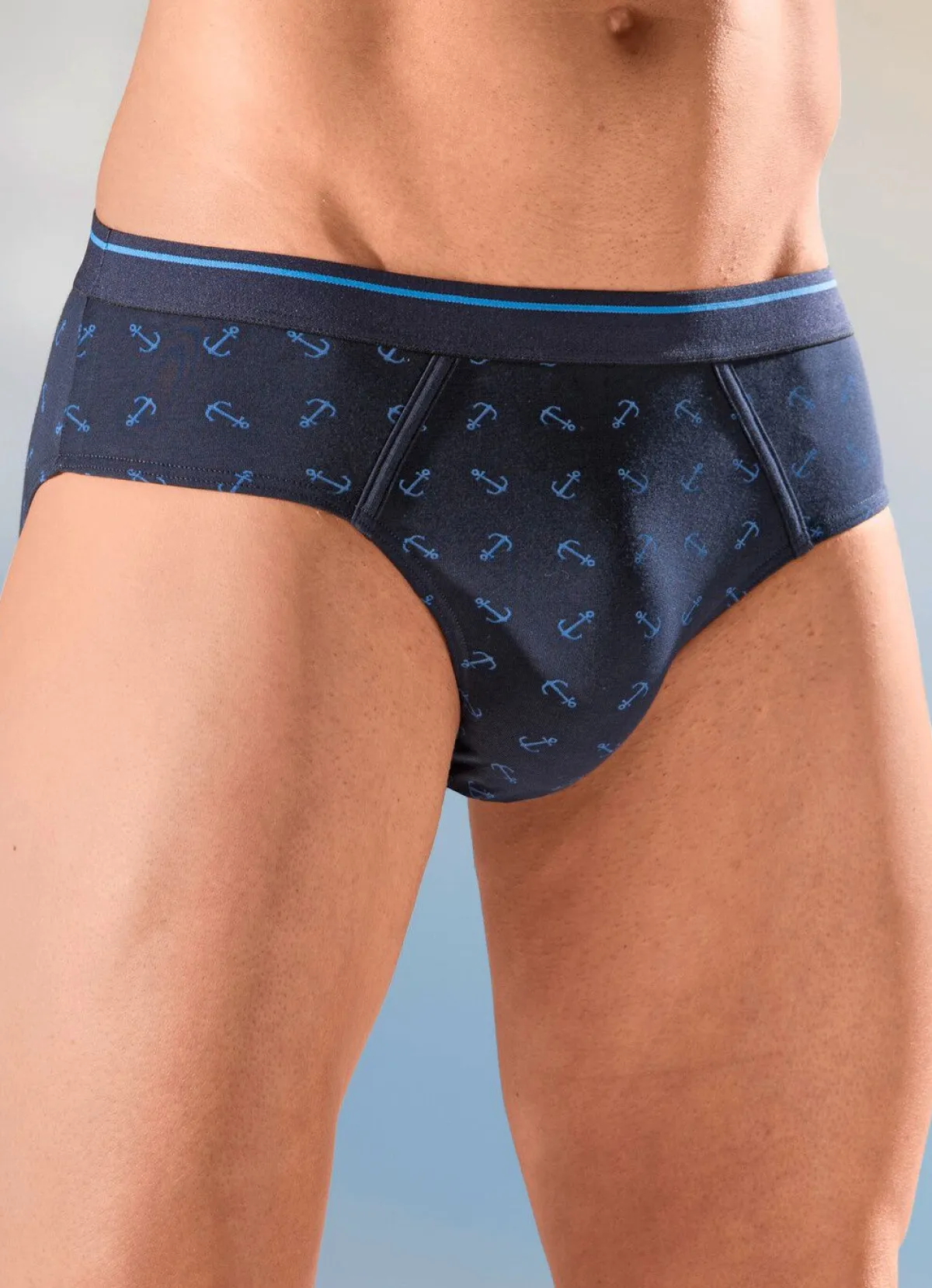 Hot BADER Viererpack Slips mit Elastikbund 2X NAVY-BLAU, 2X UNI BLAU