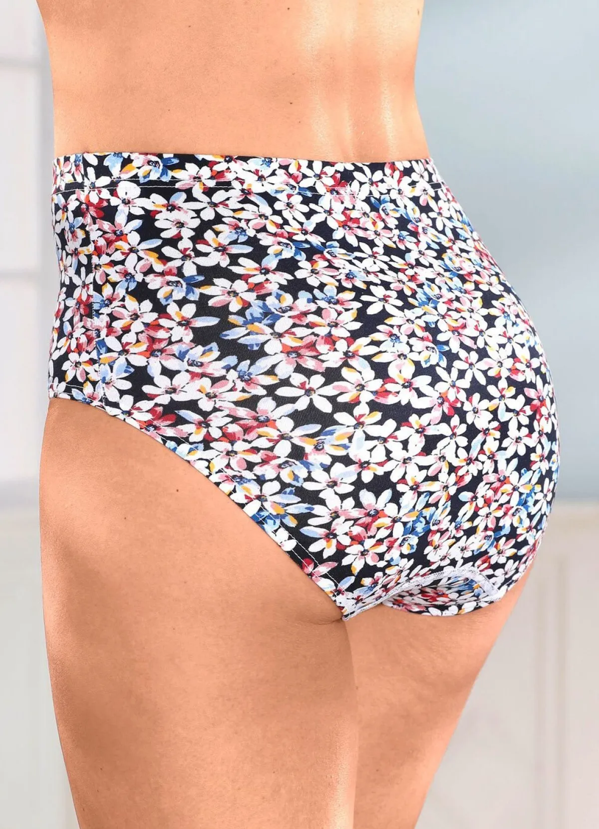 Hot MONAMI Viererpack Slips mit farbbrillantem Blümchendessin MARINE-WEISS-BUNT