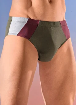 Outlet BADER Viererpack Slips mit farbigen Einsätzen 2X OLIV-BORDEAUX-GRAU MELIERT, 2X BORDEAUX-OLIV-GR
