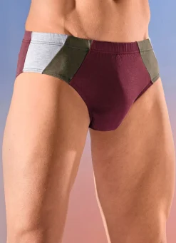 Outlet BADER Viererpack Slips mit farbigen Einsätzen 2X OLIV-BORDEAUX-GRAU MELIERT, 2X BORDEAUX-OLIV-GR