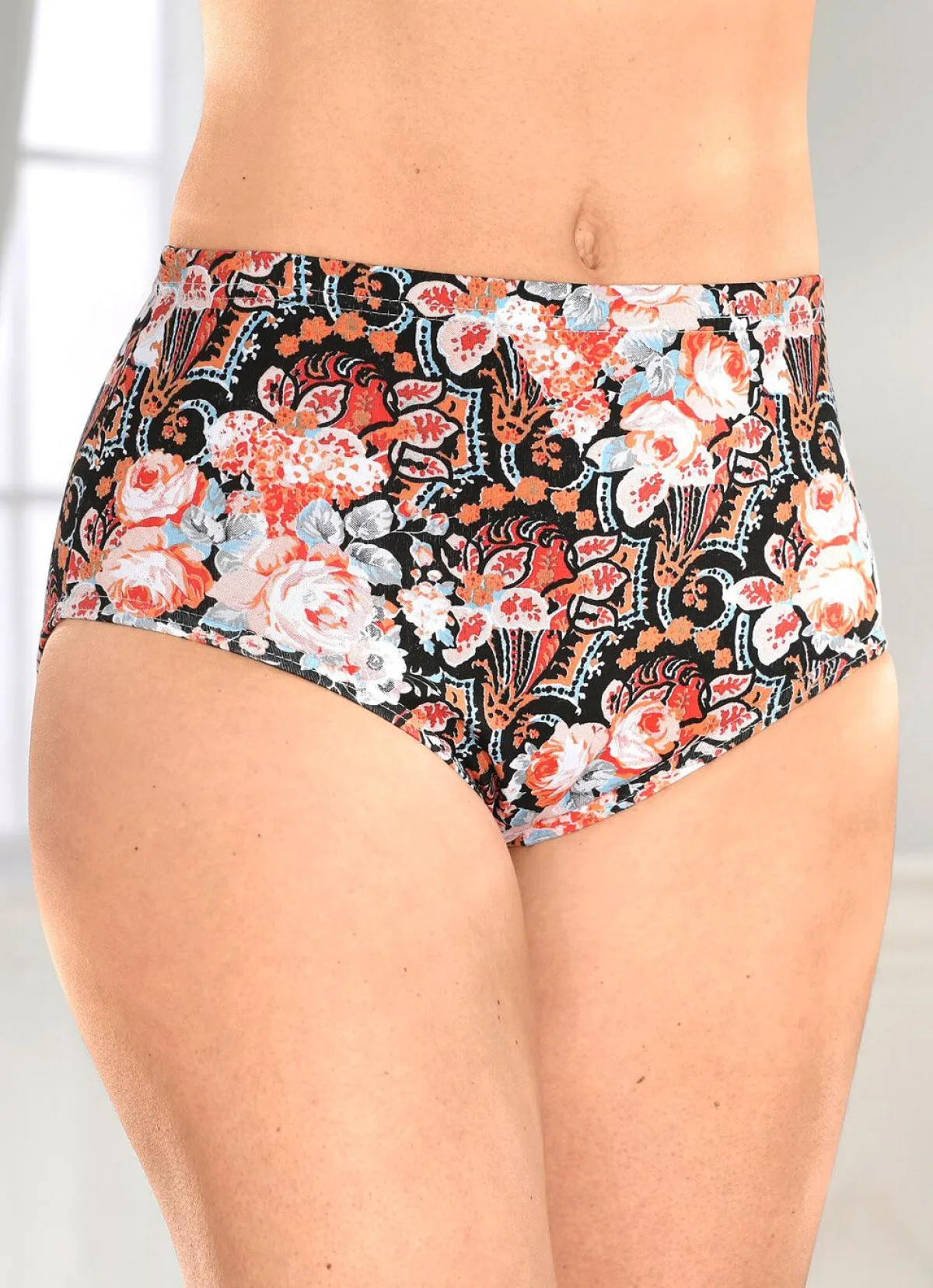 Clearance BADER Viererpack Slips mit Gummizug im Bund SCHWARZ-APRICOT-BLEU