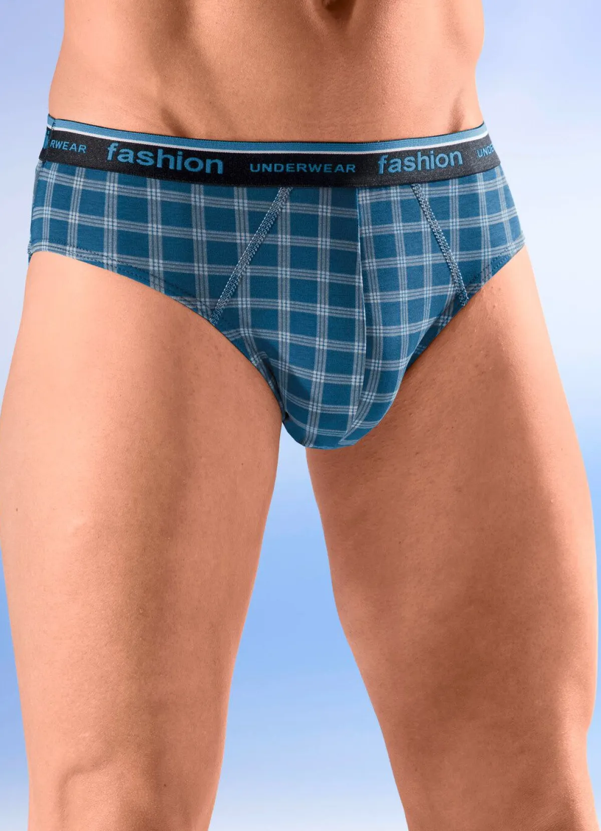 BADER Viererpack Slips mit Karodessin 2X BLAU-TÜRKIS, 2X BLAU-GRAU